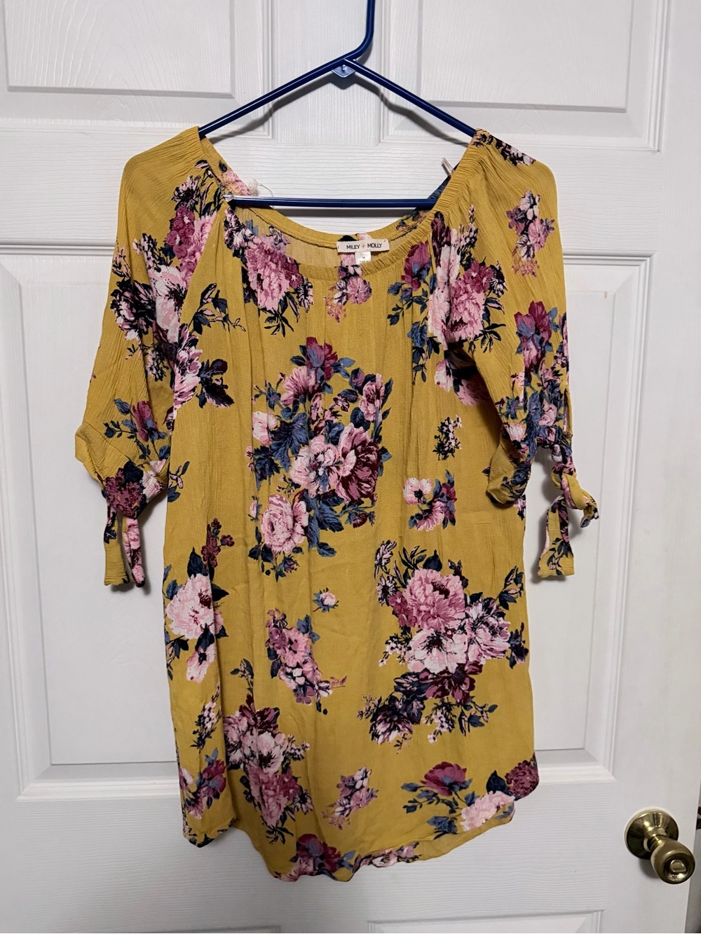 Floral Tie-Sleeve tunic in Mustard with Pink Bloom